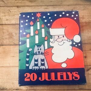 Vintage 20 Julelys Danish Christmas Candles Red Taper Santa Cat Box Scandinavian